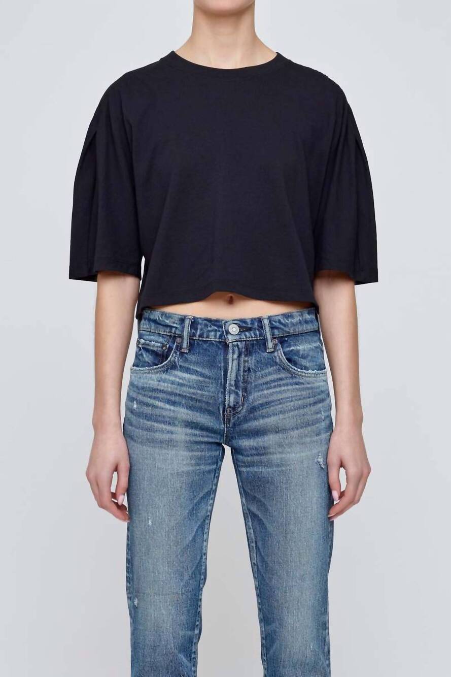 NEW MOUSSY gather sleeve tee in black